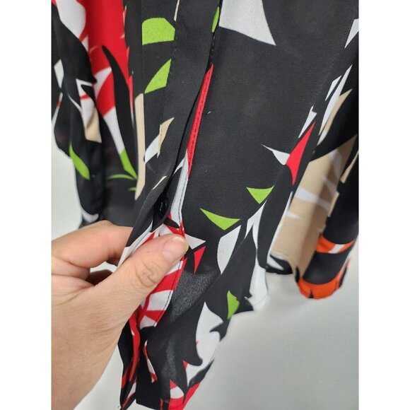Worthington Womens Cold Shoulder Blouse Size Small Black Red Leaf Print Tropical - Picture 5 of 8